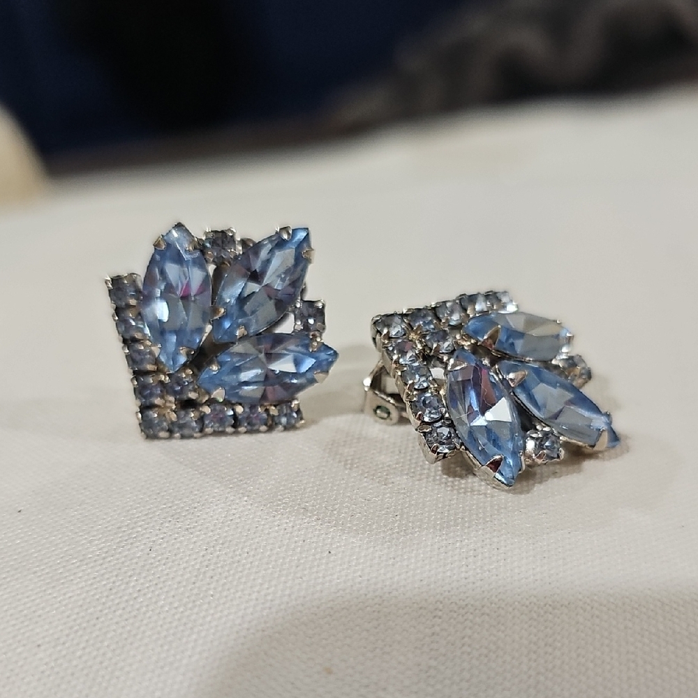 Vintage Blue and Silver Crystal Earrings
